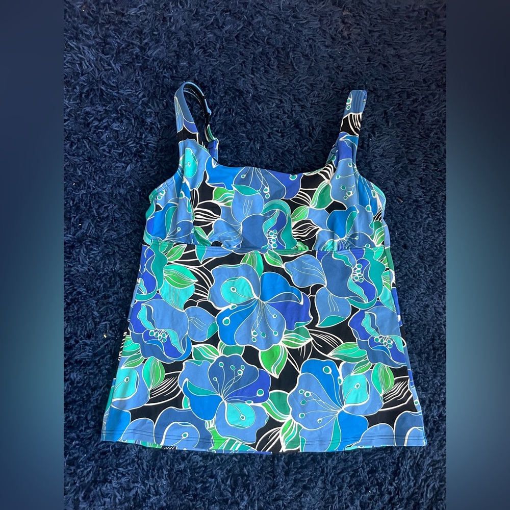 Lands' End Blue and Green Patterned swim top